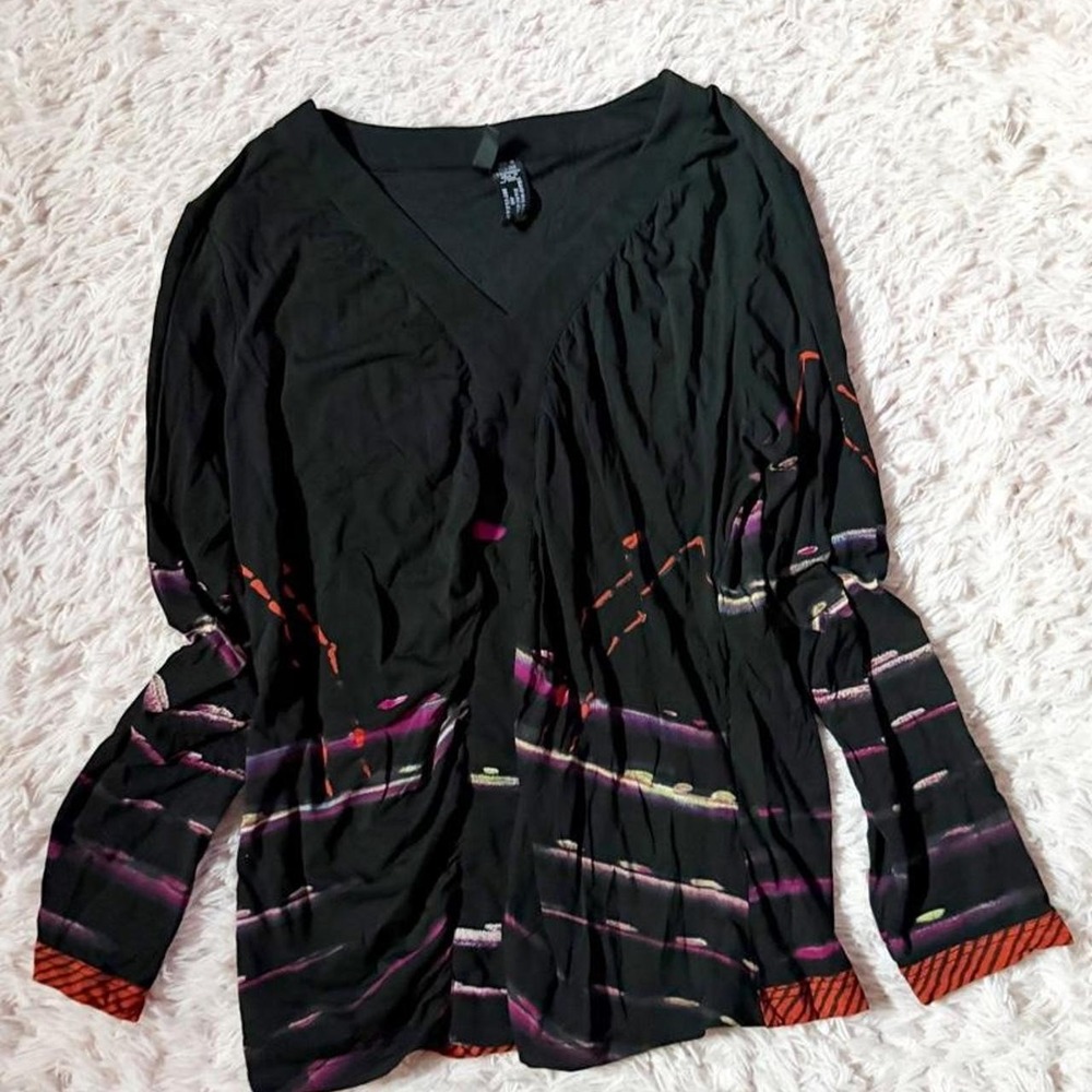 Vintage Y2K Abstract Tie Dye Witchy Slinky Stretch Cardigan Womens M Dark Whimsy